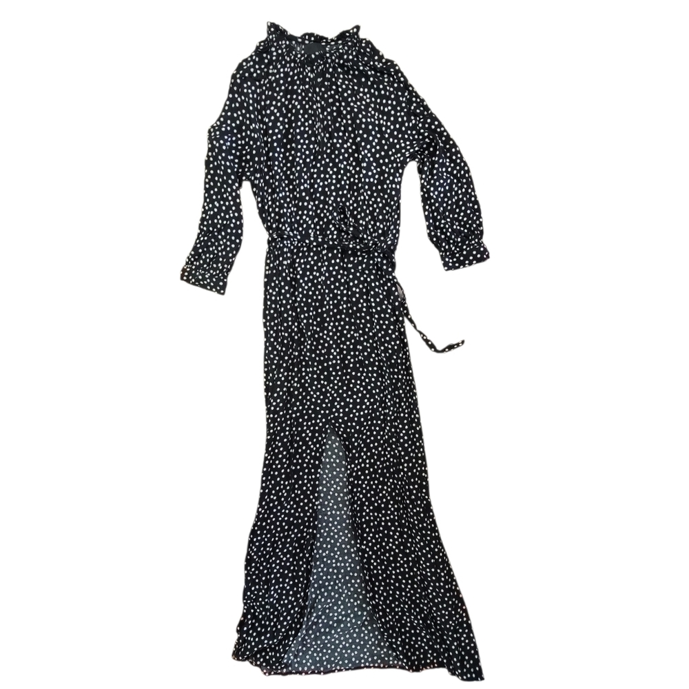 EUC Greylin Elegant Black and White Dot Tie Waist Midi Dress